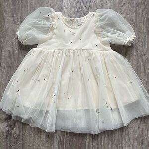 Noralee Baby Girls Ivory Tulle Dress with Puff Sleeve and Confetti Dots Size 12M